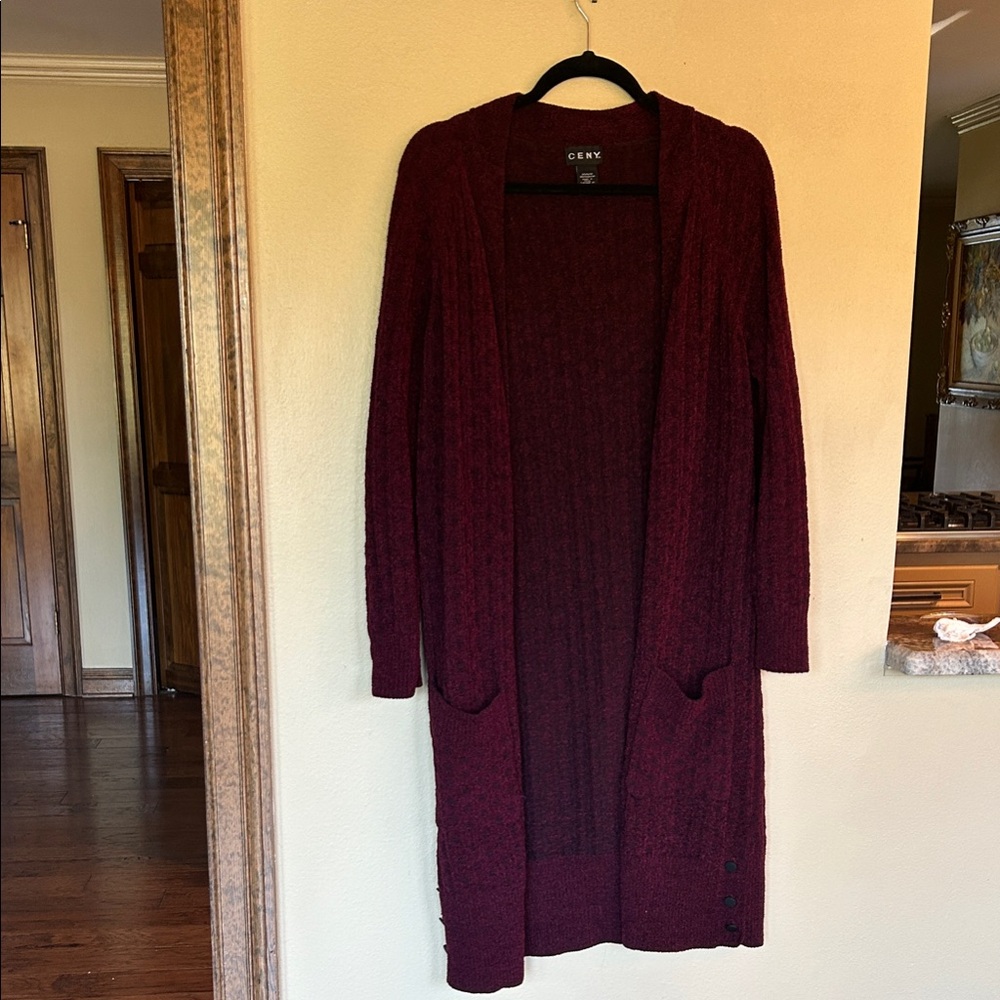 GENY Women's Deep Red Long Cardigan Sweater